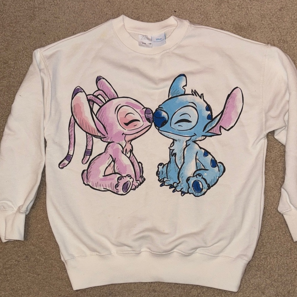 Disney White and Pink Sweatshirt with Cartoon Characters